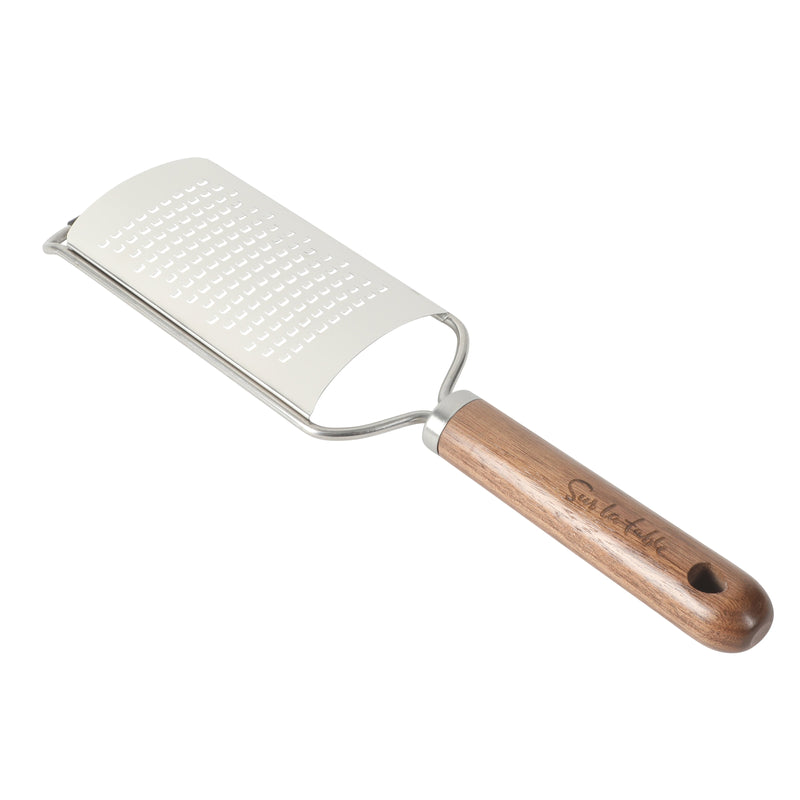 Sur La Table Kitchen Essentials Stainless Steel Flat Grater - Etched Stainless Steel Blade - Black Walnut WoodHandle - Tie Card