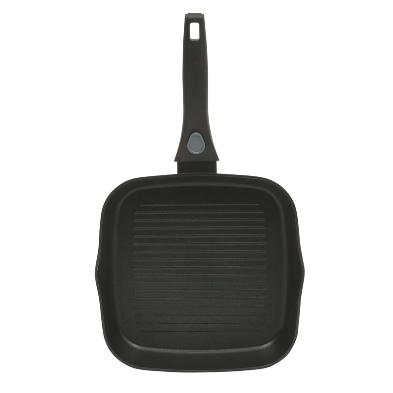 Oster Smarthandle Advance 3 pc Forged Aluminum 10" Round Pancake Pan & 9.5" Square Grill w/ Detachable Handle - Matte Black - Non-Stick Interior - Induction Base - Bakelite Handle - Gift Box (Open Window)