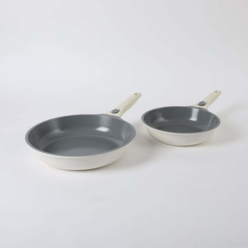 Sur La Table Kitchen Essentials Craft Studio 4pc Aluminum Frying Pan Set - Ceramic Non-Stick Interior - Induction Base - Soft Touch Detachable Handle - Gift Box w/ Remailer (Open Window)