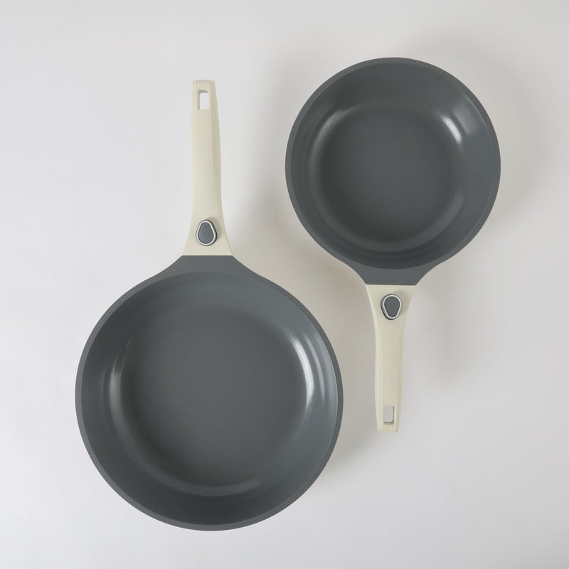 Sur La Table Kitchen Essentials Craft Studio 4pc Aluminum Frying Pan Set - Ceramic Non-Stick Interior - Induction Base - Soft Touch Detachable Handle - Gift Box w/ Remailer (Open Window)