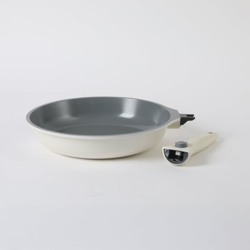Sur La Table Kitchen Essentials Craft Studio 4pc Aluminum Frying Pan Set - Ceramic Non-Stick Interior - Induction Base - Soft Touch Detachable Handle - Gift Box w/ Remailer (Open Window)