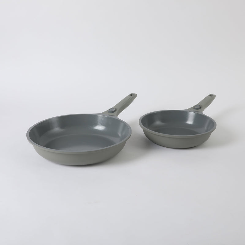 Sur La Table Kitchen Essentials Craft Studio 4pc Aluminum Frying Pan Set - Ceramic Non-Stick Interior - Induction Base - Soft Touch Detachable Handle - Gift Box w/ Remailer (Open Window)