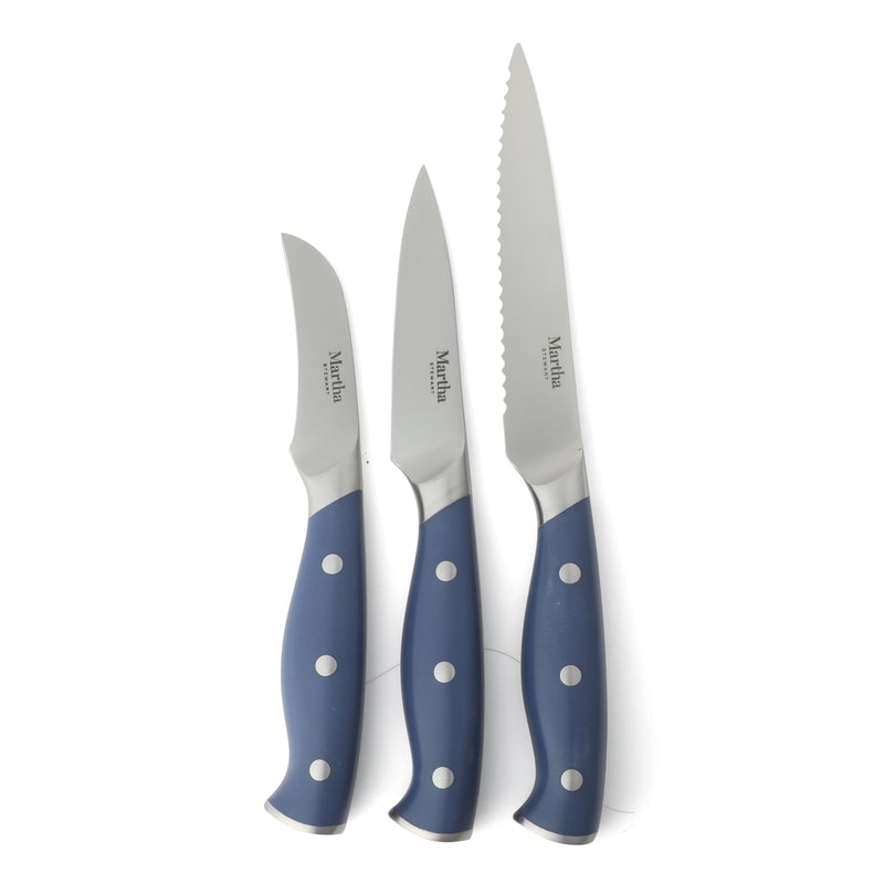 Martha Stewart Greeley 14pc Stainless Steel Cutlery Set w/ Acacia Wood Block - Forged Handle - GBX