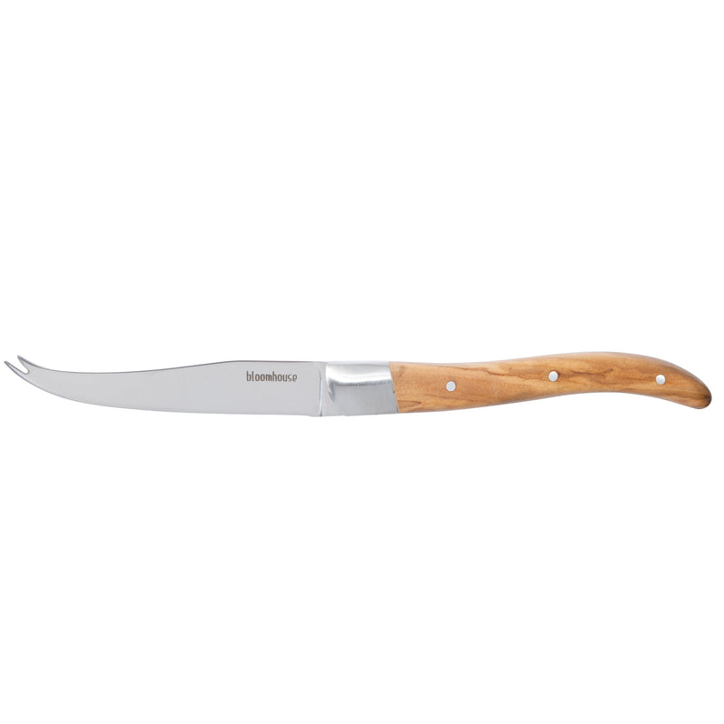 Bloomhouse 2 pc Stainless Steel Cheese Knife Set - German Steel Blade - Olive Wood Handle - Mirror Polish - GBX w/ Remailer