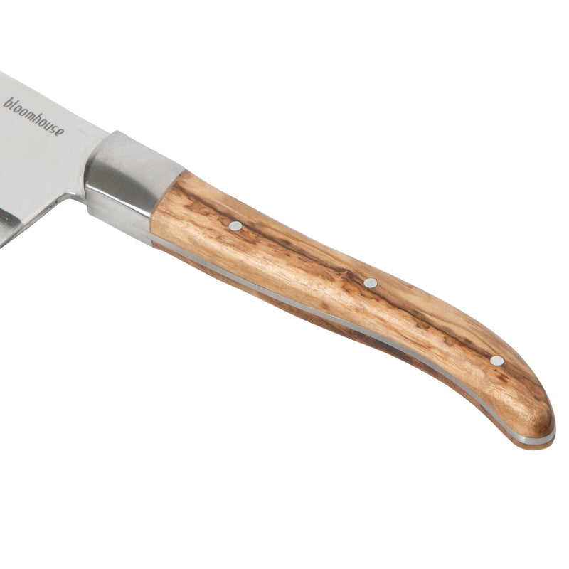 Bloomhouse 2 pc Stainless Steel Cheese Knife Set - German Steel Blade - Olive Wood Handle - Mirror Polish - GBX w/ Remailer