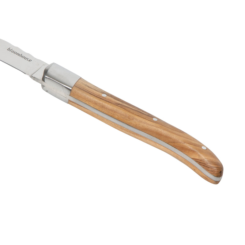 Bloomhouse 4 pc Stainless Steel Steak Knife Set - German Steel Blade - Olive Wood Handle - GBX w/ Remailer