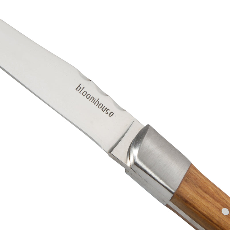 Bloomhouse 4 pc Stainless Steel Steak Knife Set - German Steel Blade - Olive Wood Handle - GBX w/ Remailer