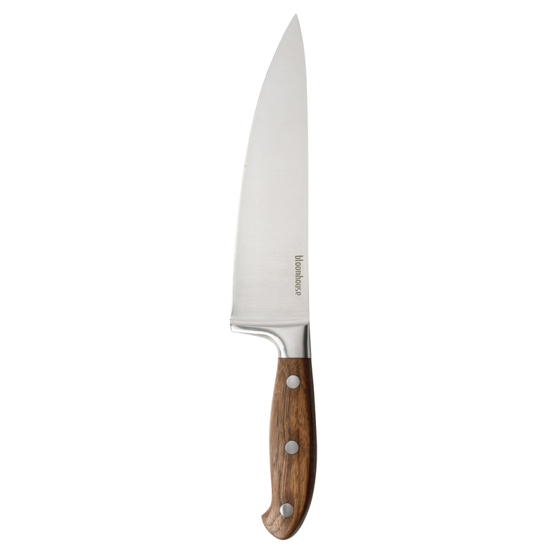 Bloomhouse 8" Stainless Steel Chef Knife - German Steel Blade - Walnut Wood Handle - Mirror Polish - GBX w/ Remailer