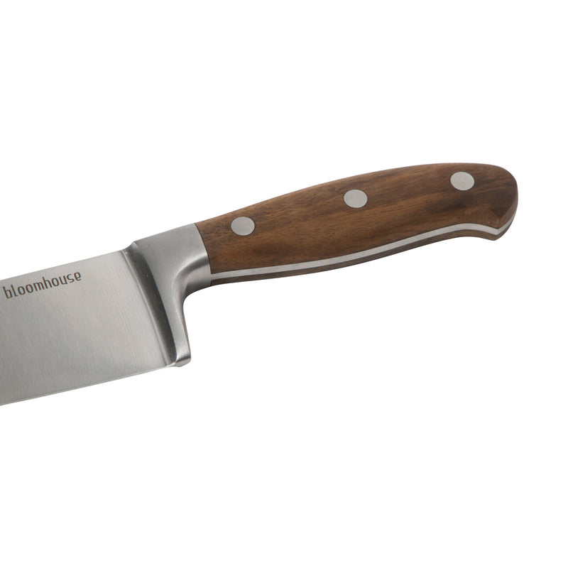 Bloomhouse 8" Stainless Steel Chef Knife - German Steel Blade - Walnut Wood Handle - Mirror Polish - GBX w/ Remailer