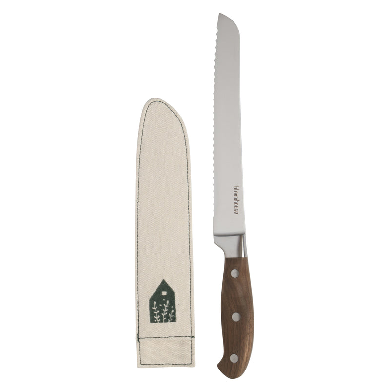 Bloomhouse 8" Stainless Steel Bread Knife - German Steel Blade - Walnut Wood Handle - Mirror Polish - GBX w/ Remailer