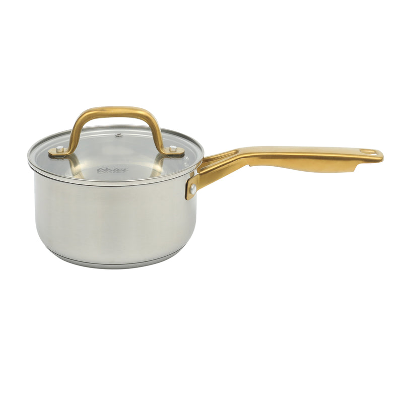 Oster Davinelle 12pc Stainless Steel Cookware Set w/ Kitchen Tools - Gold PVD Handle - Gift Box