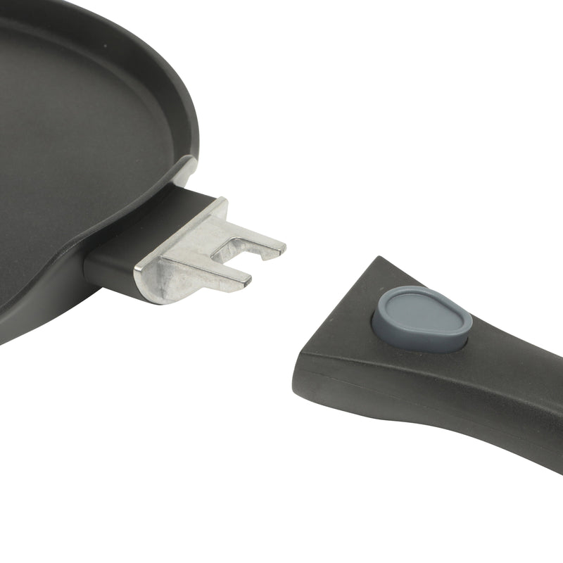 Oster Smarthandle Advance 3 pc Forged Aluminum 10" Round Pancake Pan & 9.5" Square Grill w/ Detachable Handle - Matte Black - Non-Stick Interior - Induction Base - Bakelite Handle - Gift Box (Open Window)