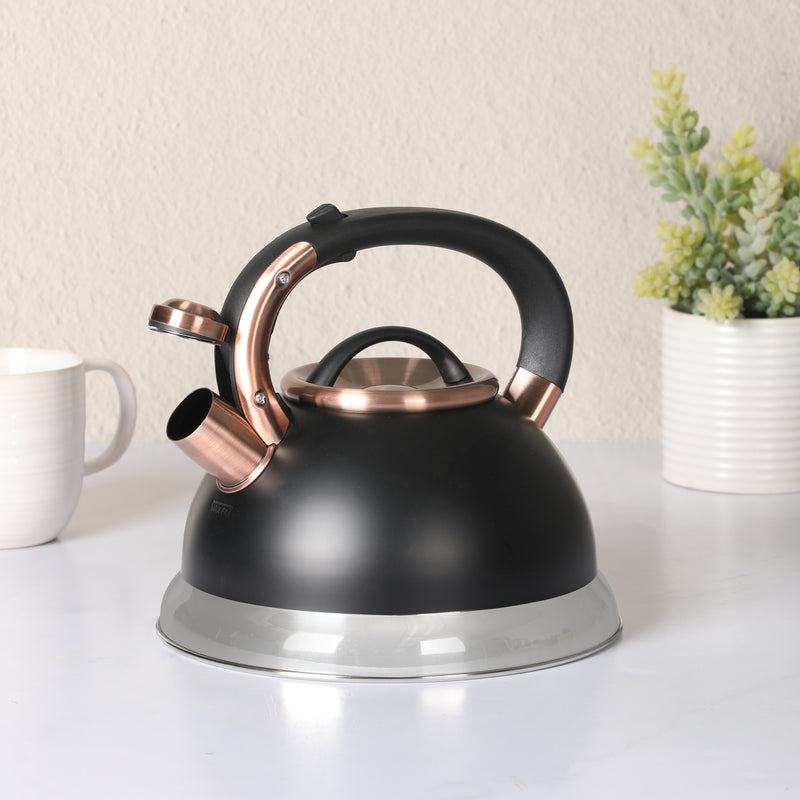 Mr. Coffee Flintshire 2.1 qt Tea Kettle w/ Lid - Brushed - Nylon Antique Copper Plated Lid & Handle - Stainless Steel - Color Sleeve w/ Remailer