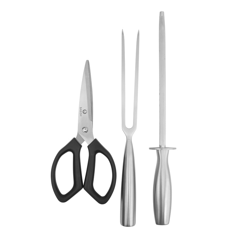 Babish 15 pc German Steel Cutlery Set w/ Black Rubber Wood Block - Gift Box w/ Remailer