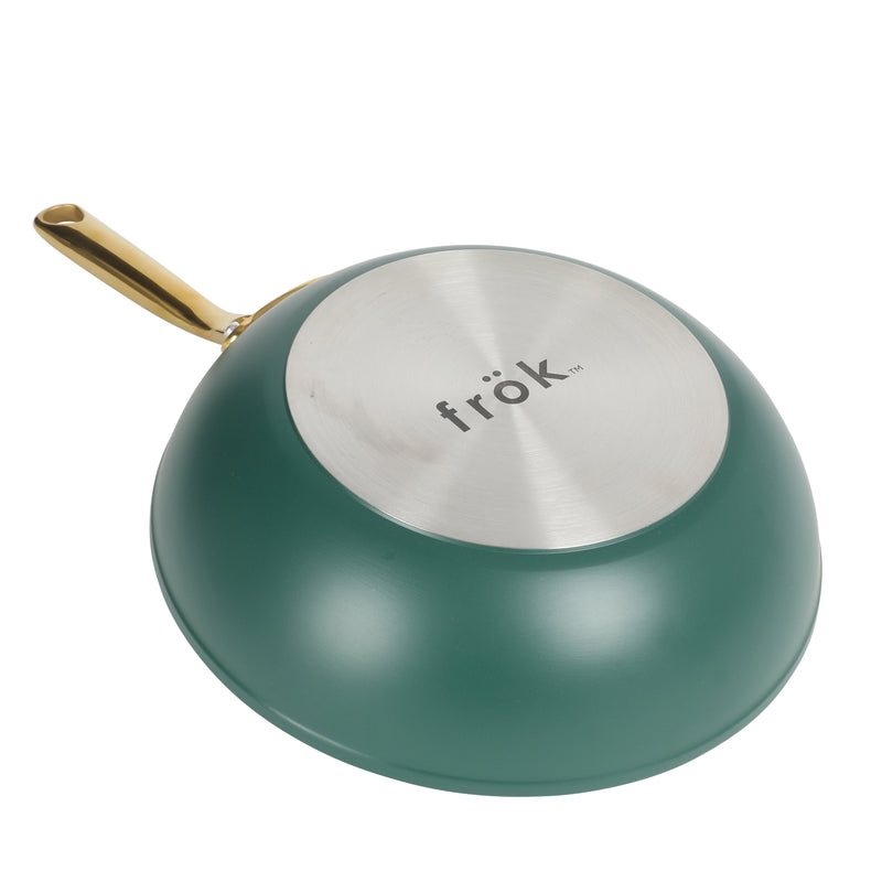 Frok 11" Aluminum Frok (Fry Pan / Wok Hybrid) w/ Glass Lid - Ceramic Nonstick Int - Matte Exterior - Stainless Steel Handle - Colored Remailer