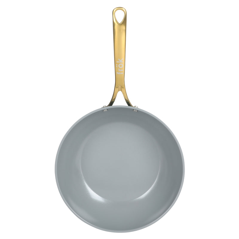 Frok 11" Aluminum Frok (Fry Pan / Wok Hybrid) w/ Glass Lid - Ceramic Nonstick Int - Matte Exterior - Stainless Steel Handle - Colored Remailer