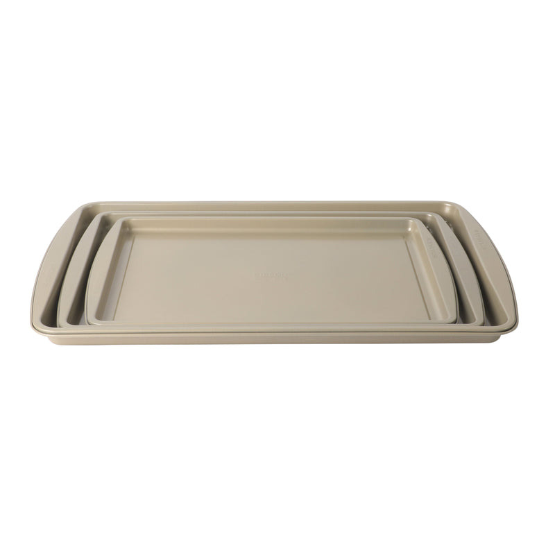 Gibson Home Lyneham 3pc Carbon Steel Cookie Sheet Set - Champagne - Non-Stick - Clam Pack