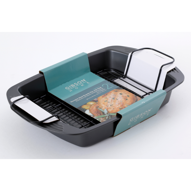 Gibson Home Towerhill 2pc Carbon Steel 18" Roaster w/ Rack (No Handle) - Non-Stick - Color Sleeve