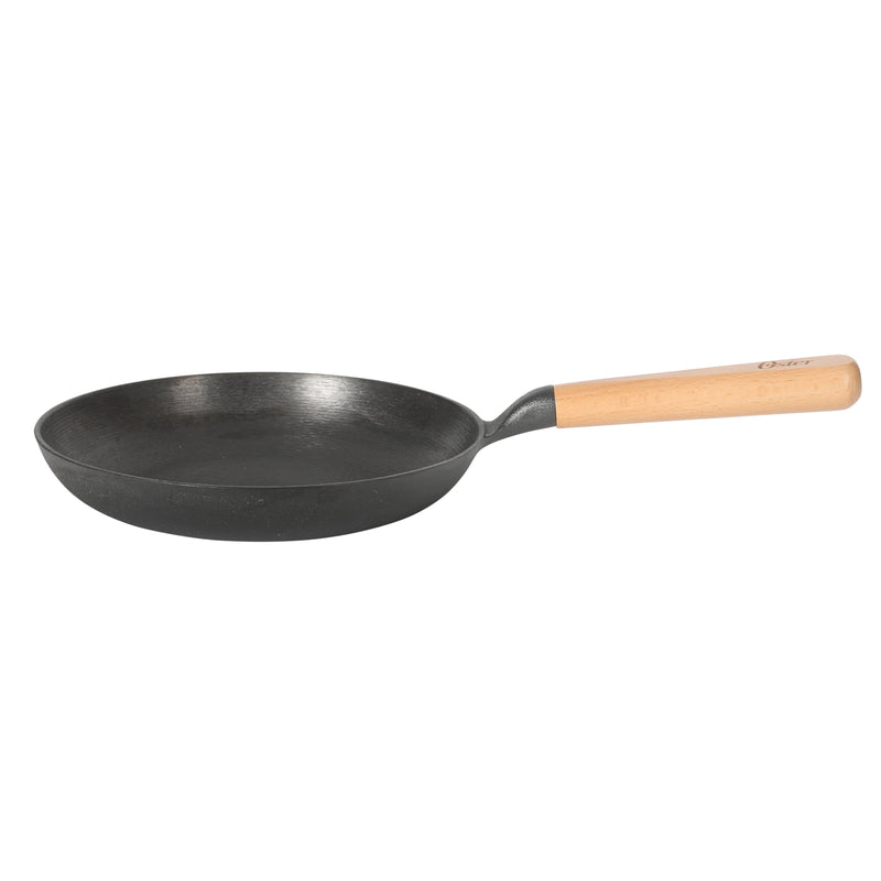Oster Platinum Flintfield 9.5" Pre-seasoned Cast Iron Skillet - Circular Rough Polished Interior - No Rivets Wood Handle - Color Sleeve w/ Remailer