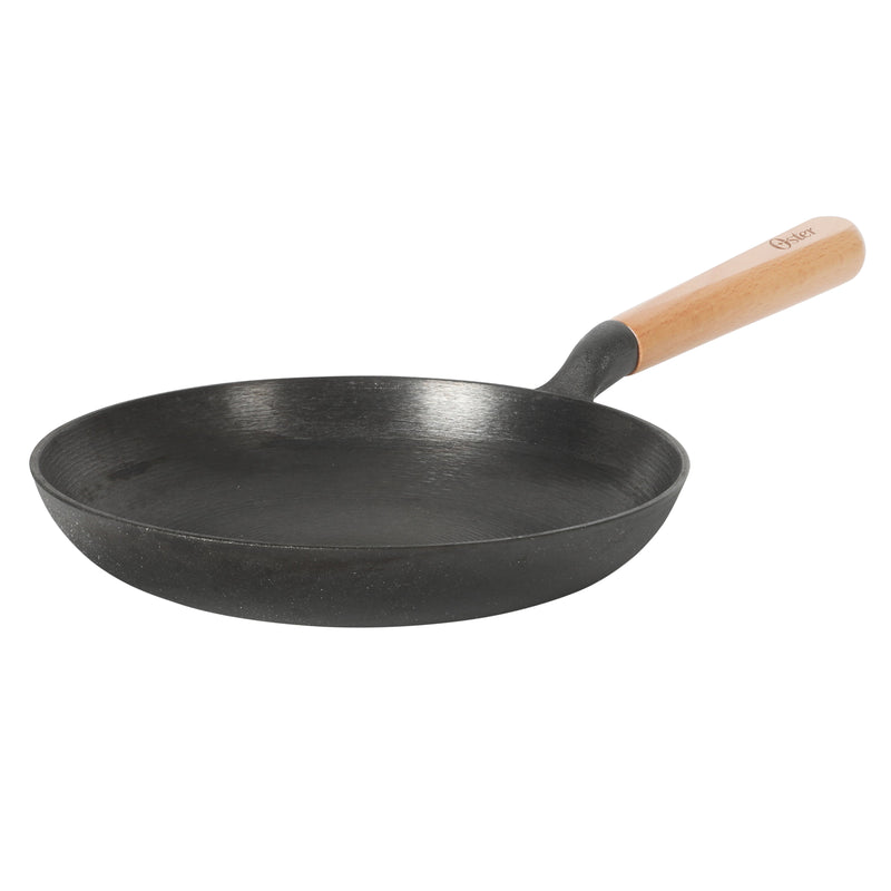 Oster Platinum Flintfield 9.5" Pre-seasoned Cast Iron Skillet - Circular Rough Polished Interior - No Rivets Wood Handle - Color Sleeve w/ Remailer