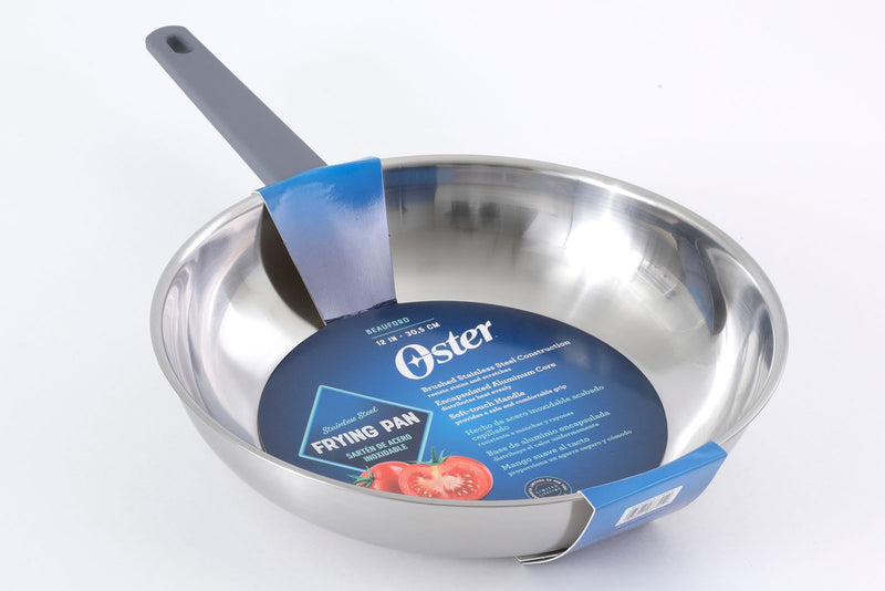 Oster Beauford 12" Stainless Steel Frying Pan - Soft Touch Handle - 5 Ply Base - Color Sleeve