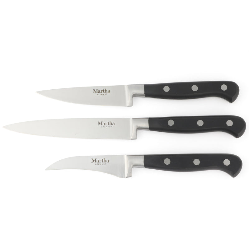 Martha Stewart Carverton 15pc Stainless Steel Cutlery Set w/ Rubberwood Block - Black - Traditional Shape - ABS Forged Handle - Gift Box