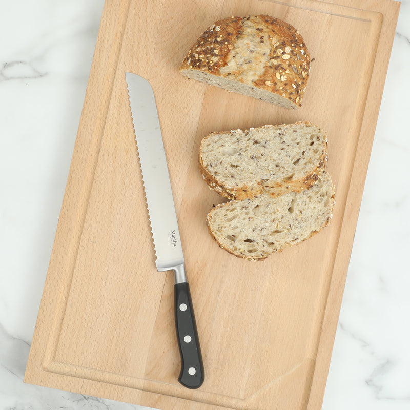 Martha Stewart Carverton 8" Stainless Steel Bread Knife - Black - Traditional Shape - ABS Forged Handle - Gift Box w/ Remailer