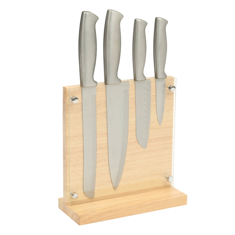 Oster Baldwyn 5pc Cutlery Set w/ Rubber Wood Magnetic Stand - SS - GBX