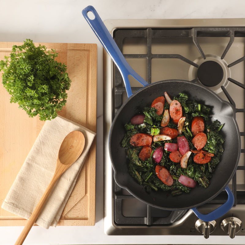 Martha Stewart Gatwick 12" Enameled Cast Iron Skillet - Gray Interior - Round - Color Sleeve w/ RM