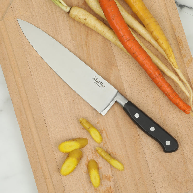 Martha Stewart Carverton 8" Stainless Steel Chef Knife - Black - Traditional Shape - ABS Forged Handle - Gift Box w/ Remailer