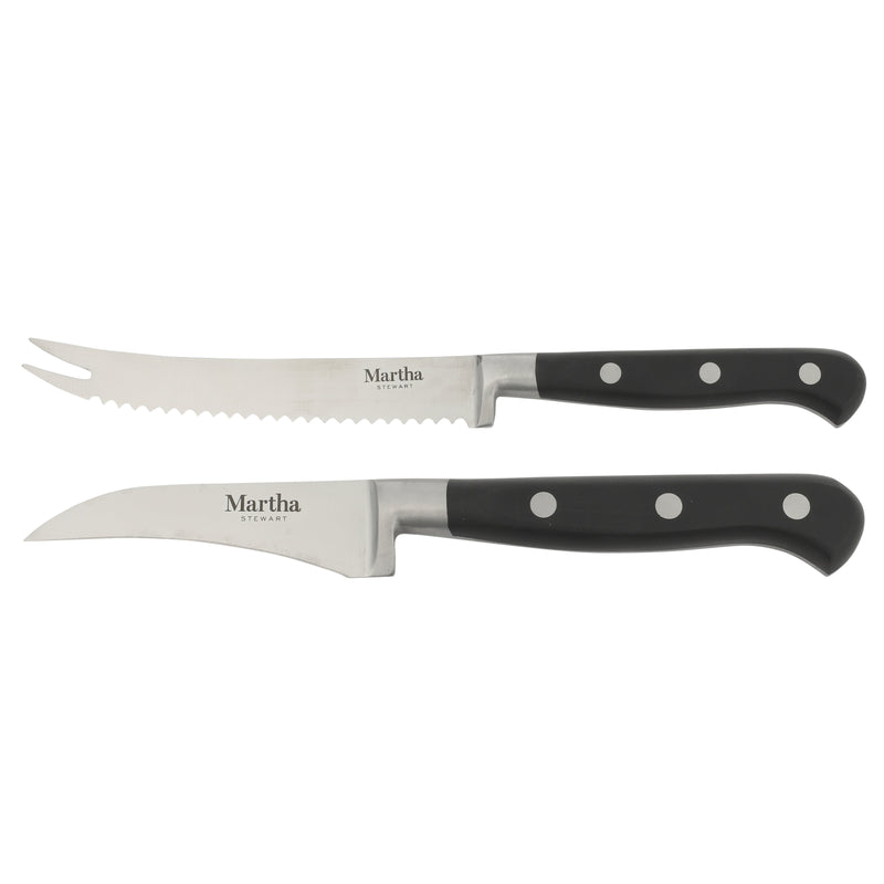 Martha Stewart Carverton 2pc Stainless Steel Tomato Knife & Bird Beak Knife - Black - Traditional Shape - ABS Forged Handle - Gift Box w/ Remailer