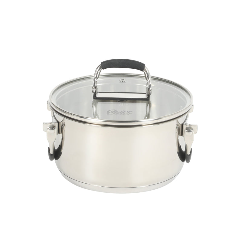 Oster Platinum Silverbolt 6pc 5-Ply Stackable Dutch Oven Set - Straight Shape - Foldable Wire Handle - Gift Box w/ Remailer