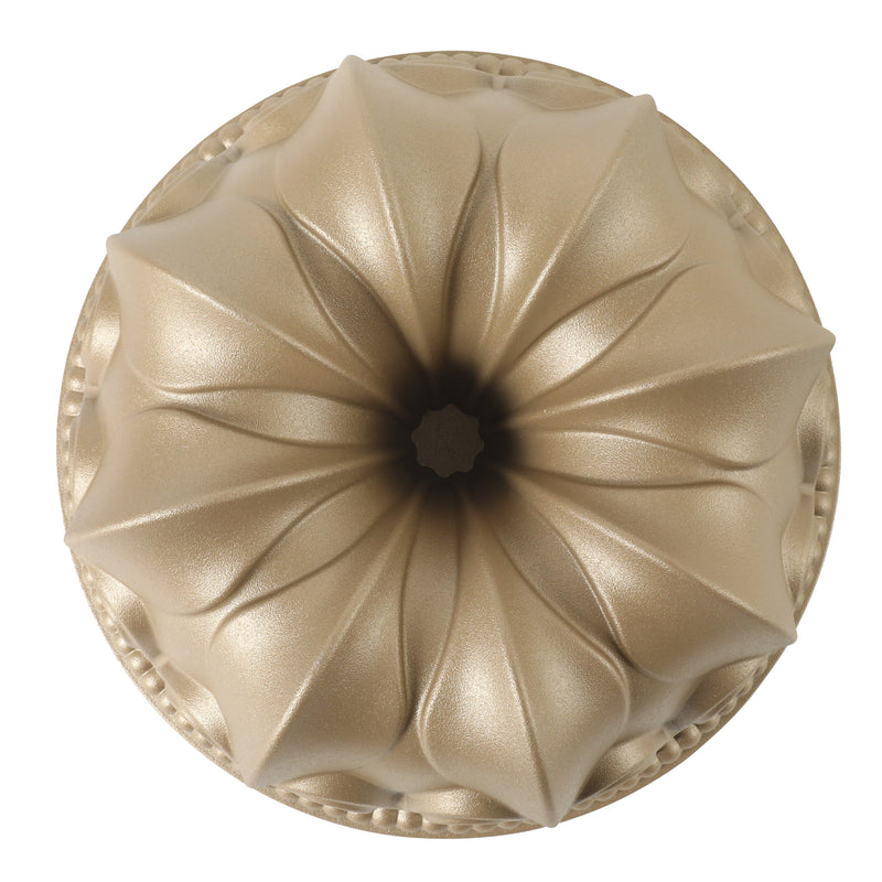 Martha Stewart Festive Holiday 2.5 qt Cast Aluminum Cake Mold - Gold - Lily Flower - Classic Pan - Non-Stick - Color Sleeve