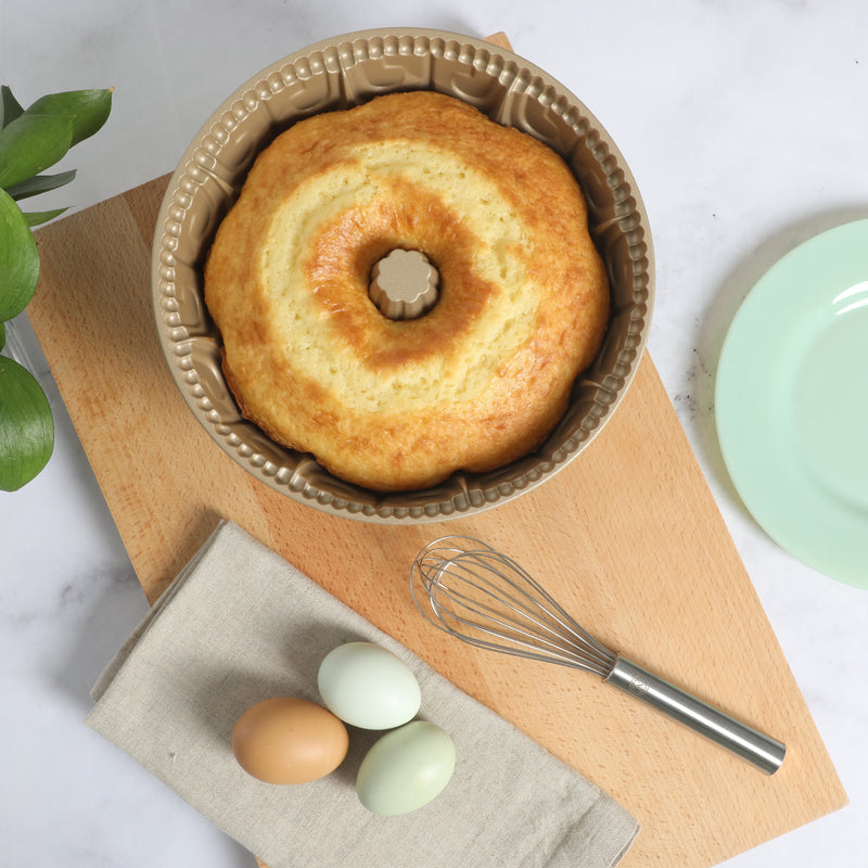 Martha Stewart Festive Holiday 2.5 qt Cast Aluminum Cake Mold - Gold - Lily Flower - Classic Pan - Non-Stick - Color Sleeve