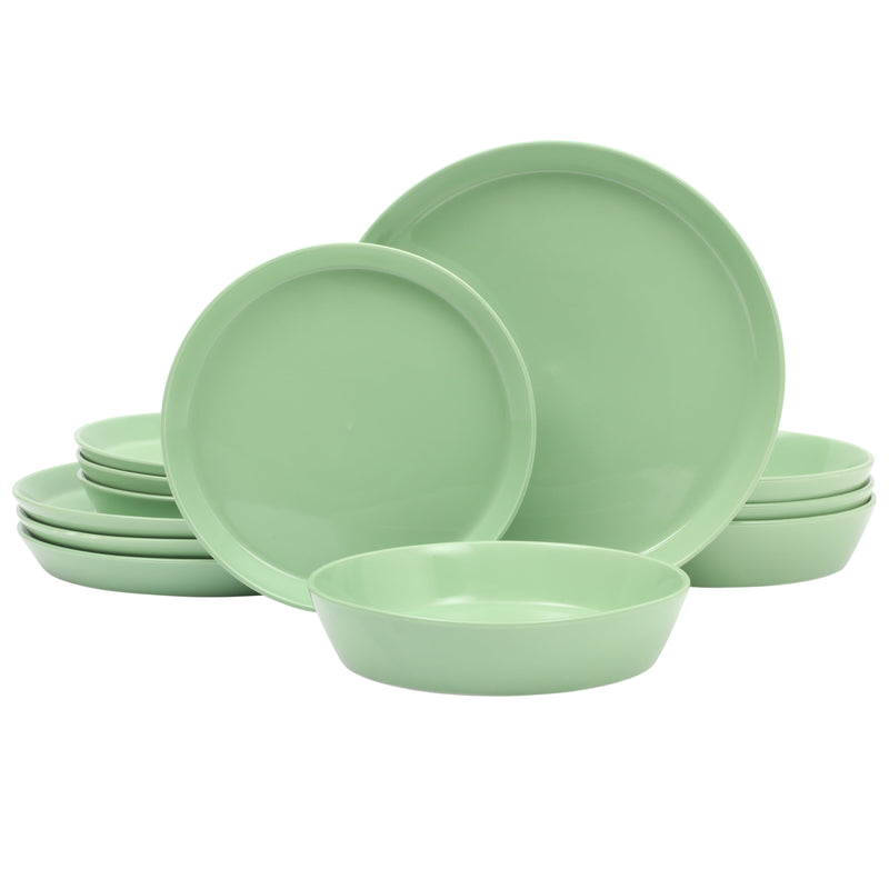 Martha Stewart Everyday Faretta 12pc Dinnerware Set - Round - Solid Color: Sage - Fine Ceramic - GBX w/ RM