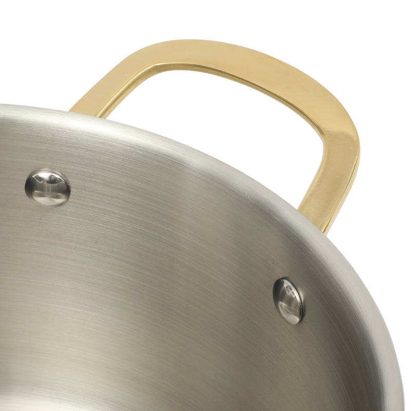 Martha Stewart Everyday Midvale 5 qt Stainless Steel Dutch Oven w/ Glass Lid - Gold PVD Cast Handle - Bonded Base - Color Sleeve w/ Factory Remailer