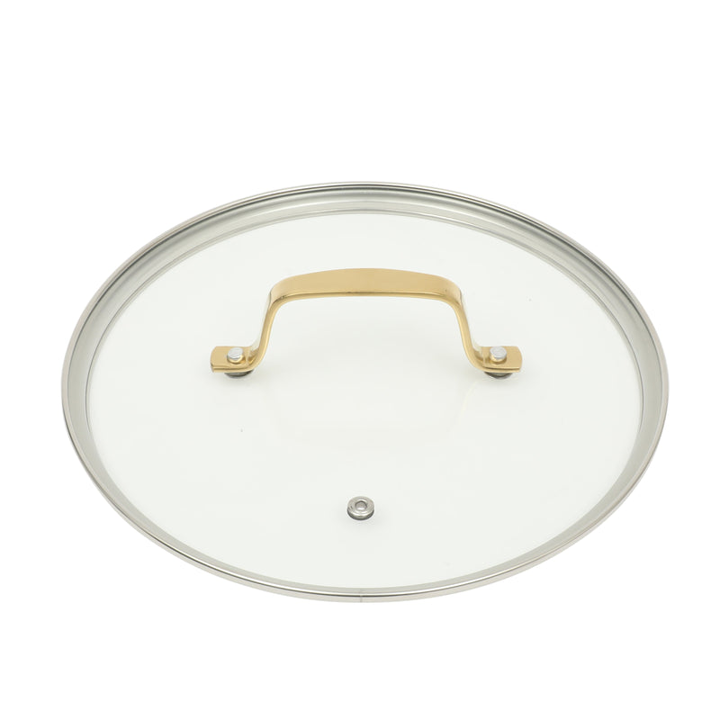 Martha Stewart Everyday Midvale 5 qt Stainless Steel Dutch Oven w/ Glass Lid - Gold PVD Cast Handle - Bonded Base - Color Sleeve w/ Factory Remailer