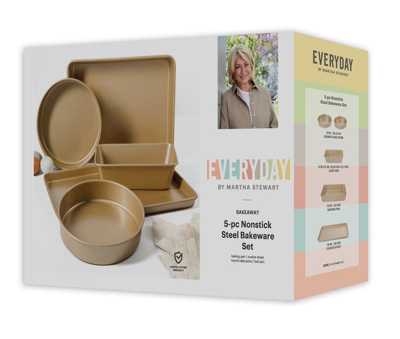Martha Stewart Everyday Bakeaway 5pc Carbon Steel Bakeware Set - Champagne Gold - Non-Stick - Gift Box w/ Factory Remailer