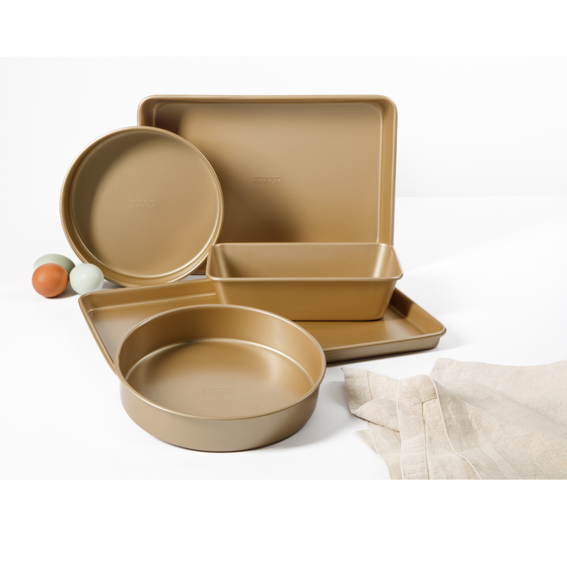 Martha Stewart Everyday Bakeaway 5pc Carbon Steel Bakeware Set - Champagne Gold - Non-Stick - Gift Box w/ Factory Remailer