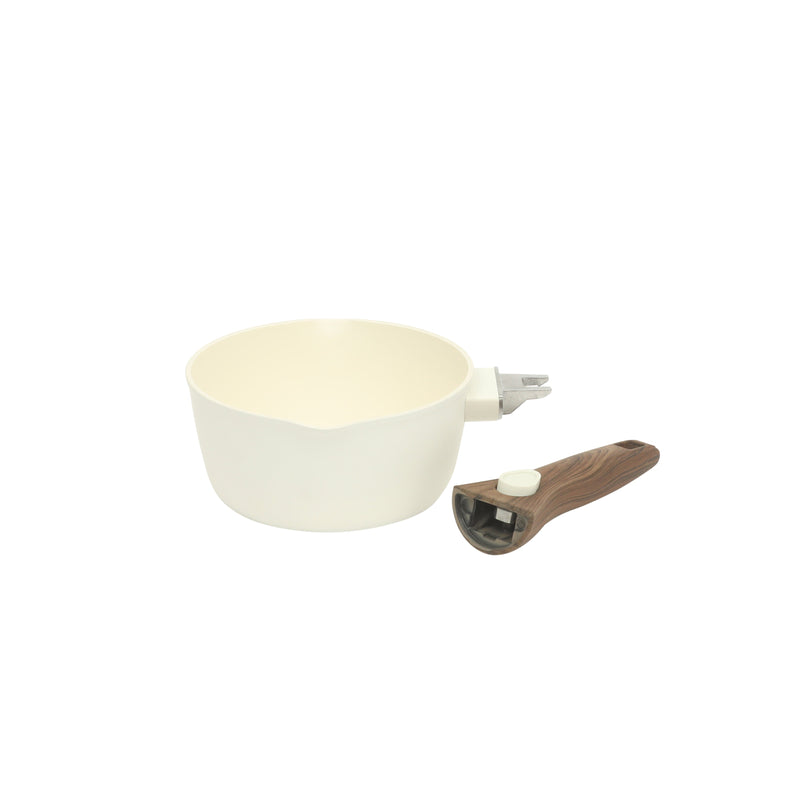 Oster Smarthandle Advance 18pc Forged Aluminum Cookware Combo Set - Matte Linen - Ceramic Non-Stick Interior - Induction Base - Detachable Wood Look Bakelite Handle - Gift Box