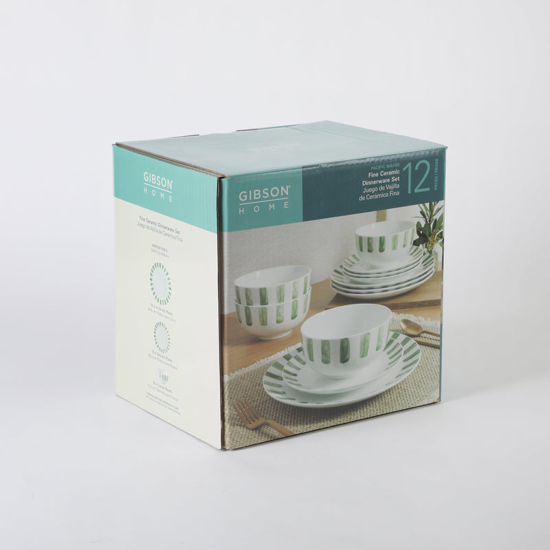 Gibson Home Pacific Waves 12pc Dinnerware Set - Decorated - Fine Ceramic - Gift Box