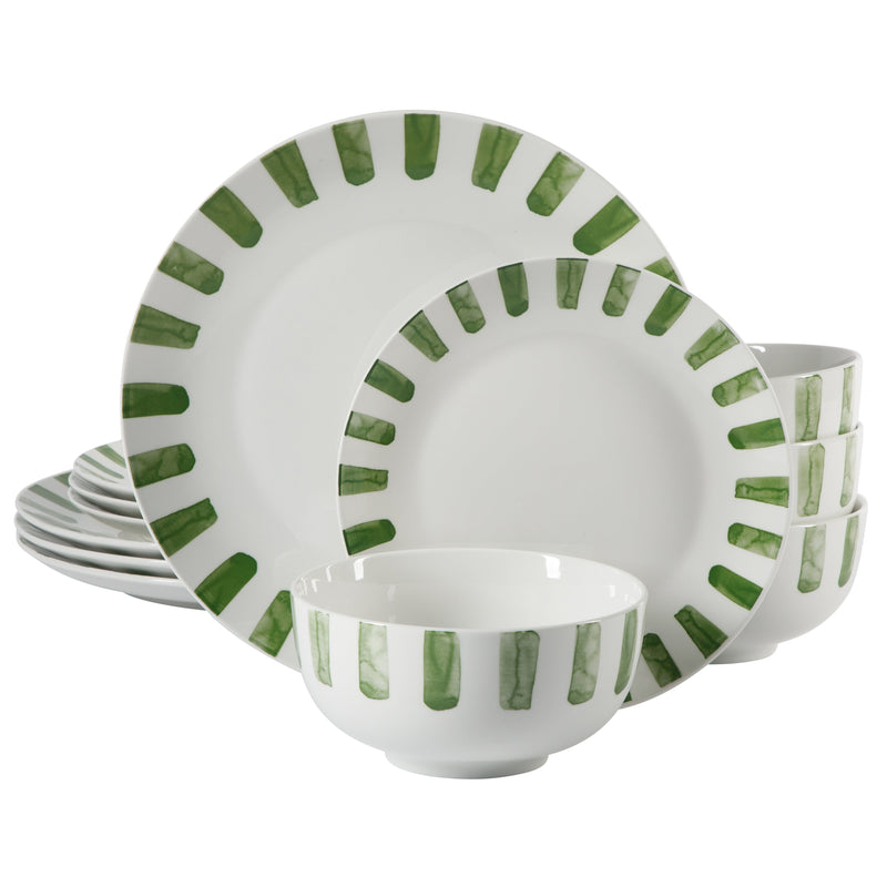 Gibson Home Pacific Waves 12pc Dinnerware Set - Decorated - Fine Ceramic - Gift Box