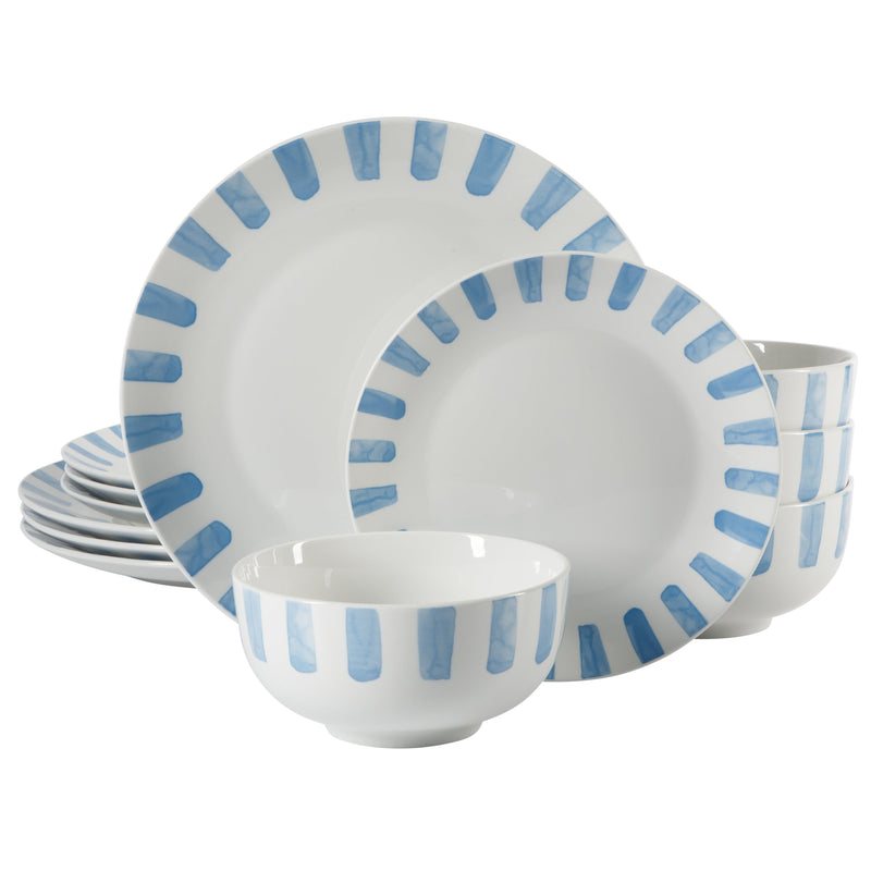 Gibson Home Pacific Waves 12pc Dinnerware Set - Decorated - Fine Ceramic - Gift Box
