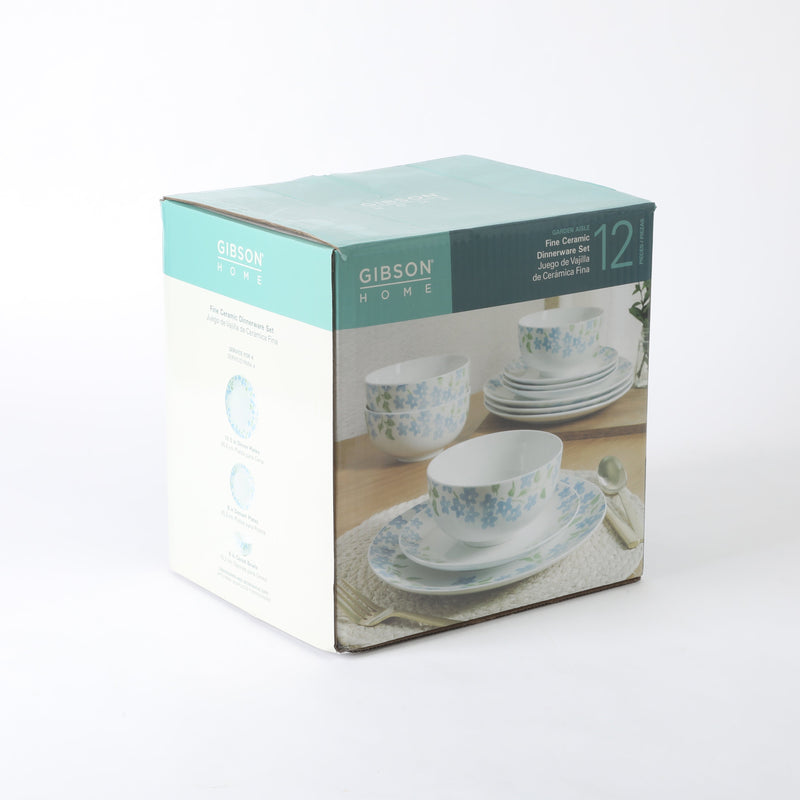 Gibson Home Garden Aisle 12pc Dinnerware Set - Blue - Decorated - Fine Ceramic - Gift Box