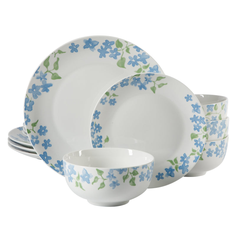 Gibson Home Garden Aisle 12pc Dinnerware Set - Blue - Decorated - Fine Ceramic - Gift Box
