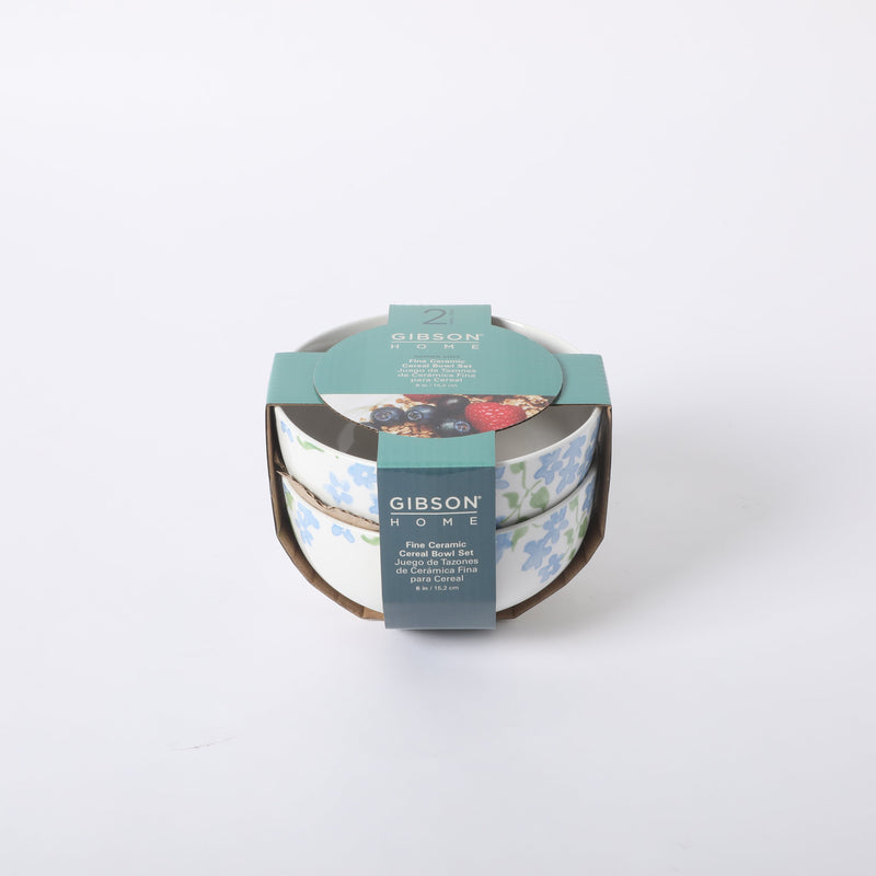 Gibson Home Garden Aisle 2pc 6" Cereal Bowl Set - Blue - Decorated - Fine Ceramic - Color Sleeve