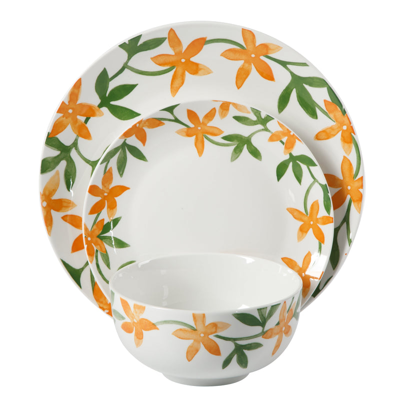 Gibson Home Surrey Hill 12pc Dinnerware Set - Yellow / Green - Decorated - Fine Ceramic - Gift Box