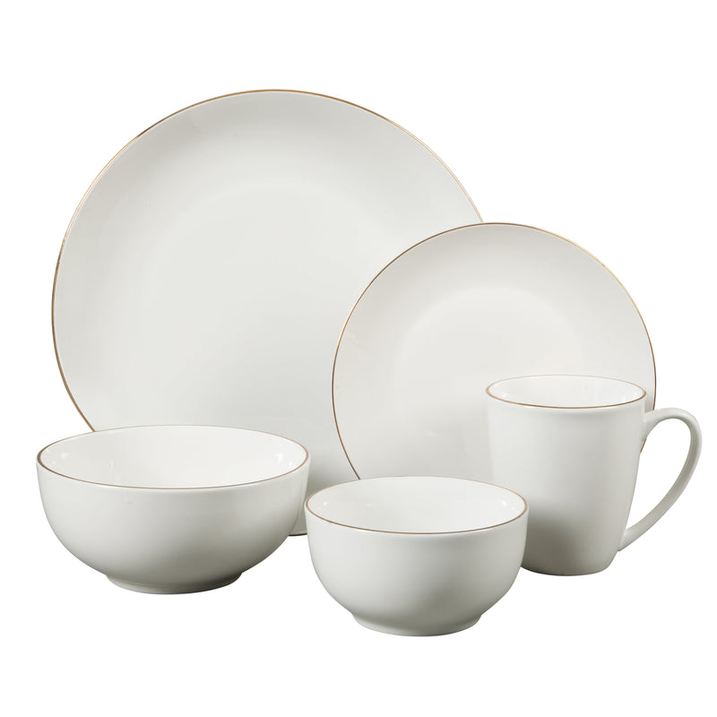 Gibson Home Ogalla - 30 pc Dinnerware Set - Gold Banded - 1.5 mm Band- Decorated - Fine Ceramic - Gift Box