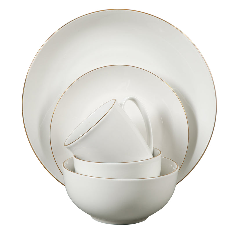 Gibson Home Ogalla - 30 pc Dinnerware Set - Gold Banded - 1.5 mm Band- Decorated - Fine Ceramic - Gift Box