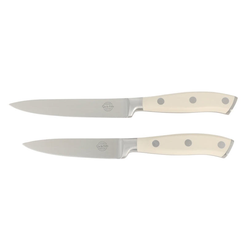 Sur La Table Kitchen Essentials 7pc Stainless Steel Cutlery Set w/ Carbonized Ashwood Block - German Steel - Taper Stone Finished - Pom Handle - GBX w/ RM